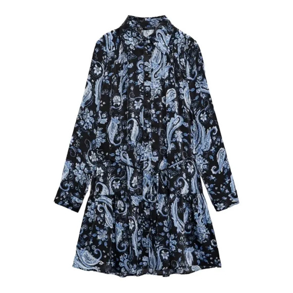 ZARA | Blue | PRINTED SHIRT DRESS - Picture 2 of 7